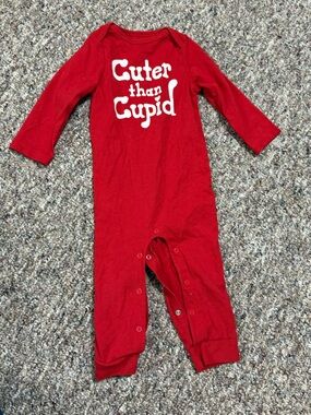 Cat & Jack 12 Month- Red - One-Piece Long Romper w/ 'Cuter than Cupid'
